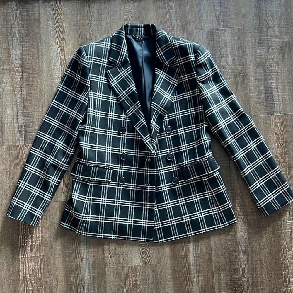 & Other Stories Black and White Plaid Blazer